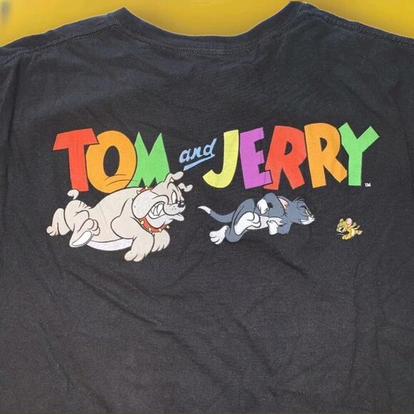 Tom And Jerry Black Graphic T Shirt Sz L Nice Funny Cartoon Cat Mouse Large A119 - Picture 2 of 4